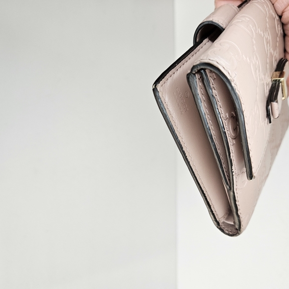 100% Authentic GUCCI GG Pattern Guccissima Bifold Wallet Leather Pink Preloved - Picture 11 of 15